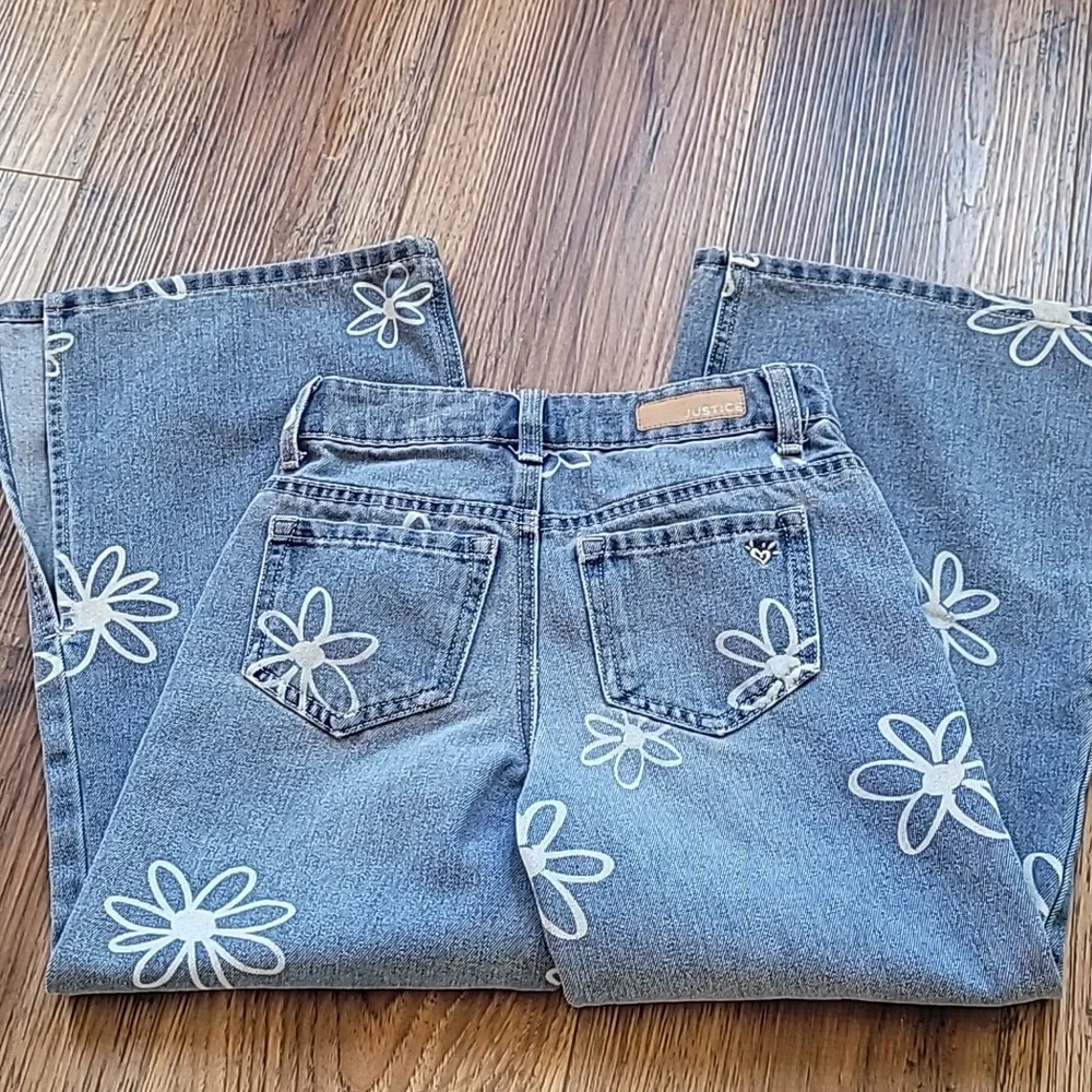 Justice Wide-Leg Jeans, Size 7, Denim, Daisy, Flowers, Blue, Soft - Picture 5 of 8